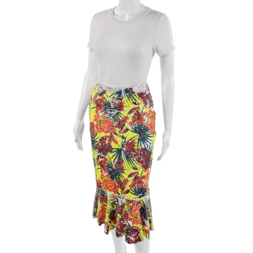 Zara Womens Multi-Color Floral Trumpet Midi Skirt 100% Polyester Size S - Picture 2 of 7